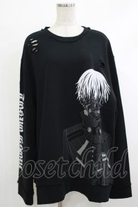 QOOZA / 東京喰種×QOOZA金木研 ダメージスウェット  ブラック H-25-10-13-1019-PU-TO-KB-ZS
