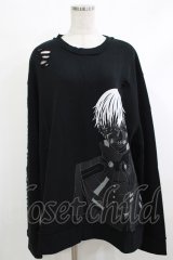 QOOZA / 東京喰種×QOOZA金木研 ダメージスウェット  ブラック H-25-10-13-1028-PU-TO-KB-ZH