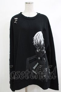 QOOZA / 東京喰種×QOOZA金木研 ダメージスウェット  ブラック H-25-10-13-1028-PU-TO-KB-ZH