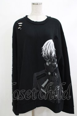 画像1: QOOZA / 東京喰種×QOOZA金木研 ダメージスウェット  ブラック H-25-10-13-1028-PU-TO-KB-ZH