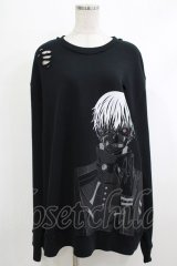 QOOZA / 東京喰種×QOOZA金木研 ダメージスウェット  ブラック H-25-10-13-1031-PU-TO-KB-ZY