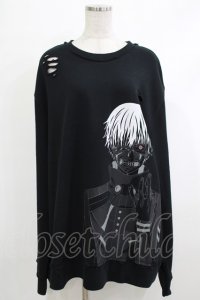 QOOZA / 東京喰種×QOOZA金木研 ダメージスウェット  ブラック H-25-10-13-1031-PU-TO-KB-ZY