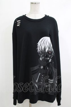 画像1: QOOZA / 東京喰種×QOOZA金木研 ダメージスウェット  ブラック H-25-10-13-1031-PU-TO-KB-ZH