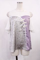 axes femme POETIQUE / チャイナボタンバイカラーブラウス M オフ/ラベンダー H-25-10-13-030-AX-BL-NS-ZH