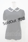 【SALE】Jane Marple / レース付丸衿パフカットソー  黒×白 H-25-10-14-1036-JM-TO-KB-ZT369