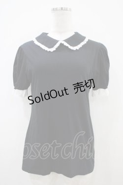 画像1: 【SALE】Jane Marple / レース付丸衿パフカットソー  黒×白 H-25-10-14-1036-JM-TO-KB-ZT369