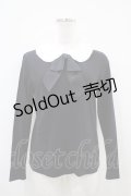 Jane Marple / リボンタイ付フリルカラーカットソー  黒×白 H-25-10-14-1037-JM-TO-KB-ZH