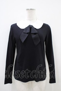 画像1: Jane Marple / リボンタイ付フリルカラーカットソー  黒×白 H-25-10-14-1037-JM-TO-KB-ZH