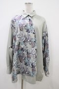 DXMOUVE / 臓器の観客柄アシンメトリーシャツ  グレー H-25-10-14-1050-0-BL-KB-ZH