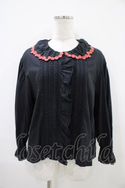 画像1: Jane Marple / Cherry embroideryカラーブラウス  ブラック H-25-10-14-1008-JM-BL-KB-ZH