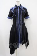 Rozen Kavalier / 刺繍襟配色アシメシャツワンピース  黒×青 H-25-10-14-1027-OO-OP-KB-ZH