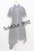Rozen Kavalier / 刺繍襟配色アシメシャツワンピース  黒×青 H-25-10-14-1027-OO-OP-KB-ZH