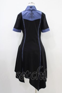 画像2: Rozen Kavalier / 刺繍襟配色アシメシャツワンピース  黒×青 H-25-10-14-1027-OO-OP-KB-ZH
