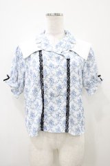 Bubbles / セーラー花柄ブラウス Free オフ/ブルー H-25-10-15-055-CA-BL-NS-ZH