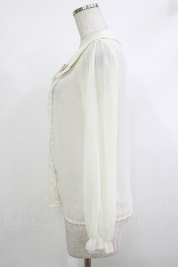画像2: axes femme POETIQUE / リボン刺繍入りフリルブラウス M 生成り H-25-10-15-1029-AX-BL-NS-ZH