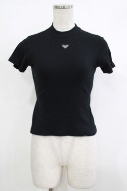 画像1: Honey Cinnamon / ハート刺繍リブトップス Free ブラック H-25-10-15-1033-LO-TO-NS-ZH