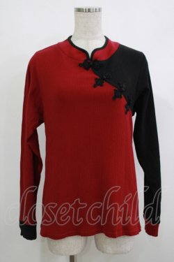 画像1: axes femme / チャイナボタンバイカラープルオーバー M ワイン H-25-10-15-1035-AX-TO-YZ-ZH