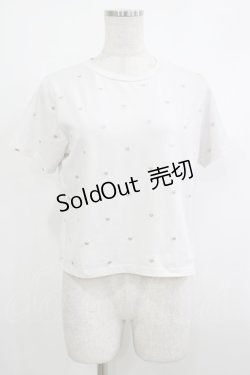 画像1: evelyn / ハート刺繍Tシャツ  オフ H-25-10-15-1036-LO-TS-NS-ZH