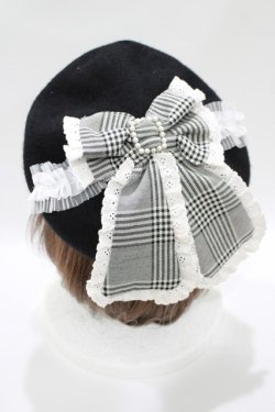 画像2: Swankiss / SX check ribbon beret  ブラック H-25-10-15-1079-CA-AC-NS-ZH