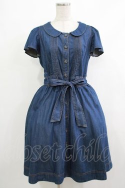 画像1: Franche Lippee / ウエストリボンワンピース M ブルー H-25-10-15-1014-LO-OP-NS-ZH