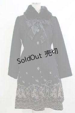 画像1: axes femme / ファーティペ付刺繍コート M ブラック H-25-10-15-1018-AX-CO-NS-ZH