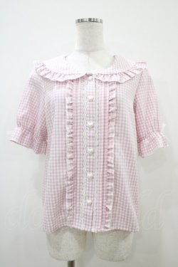 画像1: DearMyLove / セーラーハートボタンフリルブラウス M ピンク H-25-10-16-056-EL-BL-NS-ZH