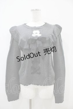 画像1: DearMyLove / モチーフフリルニットトップス L グレー H-25-10-16-059-EL-TO-NS-ZH
