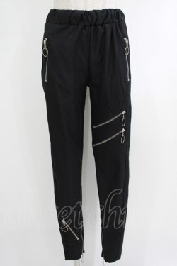 画像1: NieR Clothing / ZIPラインギャザーパンツ  黒 H-25-10-16-1039-PU-PA-KB-ZH