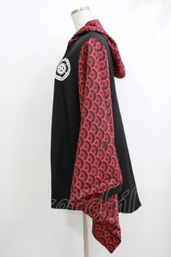 画像2: NieR Clothing / 着物風袖フードシャツ  黒×赤 H-25-10-16-1046-PU-BL-KB-ZH