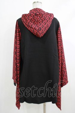 画像3: NieR Clothing / 着物風袖フードシャツ  黒×赤 H-25-10-16-1046-PU-BL-KB-ZH