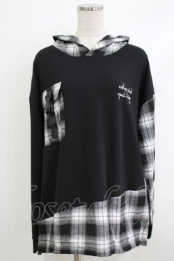 画像1: NieR Clothing / チェック切替プルパーカー  黒 H-25-10-16-1048-PU-TO-KB-ZH