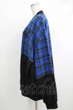 画像2: NieR Clothing / チェック切替ZIPブルゾンカーデ  黒×青 H-25-10-16-1049-PU-TO-KB-ZH