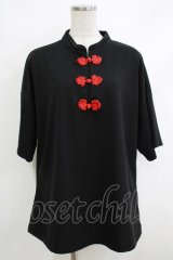 ACDC RAG / チャイナ半袖カットソー  クロ×赤 H-25-10-16-1064-PU-TO-KB-ZT136