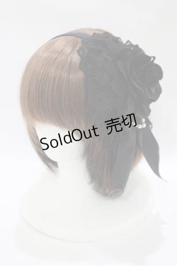 画像1: ATELIER PIERROT / 薔薇レースカチューシャ  ブラック H-25-10-16-1075-EL-AC-KB-ZH