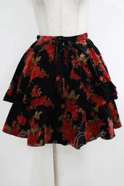 画像1: BPN / 薔薇プリント別珍スカート M 黒 H-25-10-16-1022-GO-SK-KB-ZH
