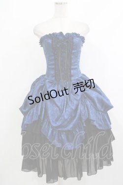 画像1: ATELIER PIERROT / Bustle Corset Dress[Rose Jacquard]  ネイビー H-25-10-17-1027-EL-OP-KB-ZH