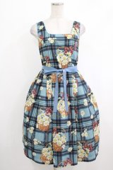 Emily Temple cute / マーガレットタータンノースリーブワンピース  サックス H-25-10-17-1005-ET-OP-KB-ZH