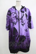 NieR Clothing / 総柄ZIP半袖パーカー  紫 H-25-10-17-1045-PU-TO-KB-ZH