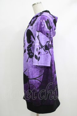 画像2: NieR Clothing / 総柄ZIP半袖パーカー  紫 H-25-10-17-1045-PU-TO-KB-ZH