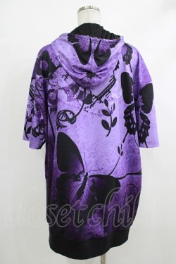 画像3: NieR Clothing / 総柄ZIP半袖パーカー  紫 H-25-10-17-1045-PU-TO-KB-ZH