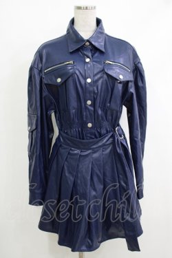 画像1: CuLLt / LEATHER JACKET ONEPIECE  ネイビー H-25-10-17-1053-PU-OP-KB-ZH