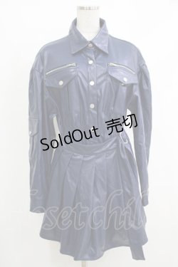 画像1: CuLLt / LEATHER JACKET ONEPIECE  ネイビー H-25-10-17-1053-PU-OP-KB-ZH