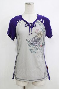 Ozz oneste / メッシュ重ね配色カットソー  パープル×グレー H-25-10-17-1062-OO-TO-KB-ZT159