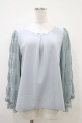 axes femme / ギャザー袖切替トップス M ブルー H-25-10-18-1054-AX-TO-NS-ZH