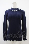 axes femme / ビジューボトルネックリブプルオーバー M ネイビー H-25-10-18-1059-AX-TO-NS-ZH
