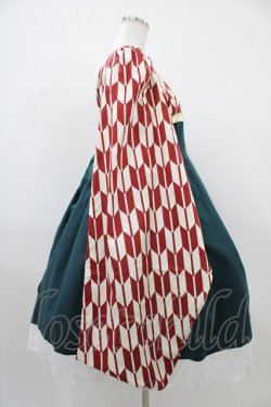 画像3: marcHenTica / セミオーダーワンピース プリンセスサイズ/丈-15cm えんじ矢絣/グリーン H-25-10-18-1021-LO-OP-NS-ZH