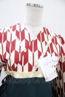 画像4: marcHenTica / セミオーダーワンピース プリンセスサイズ/丈-15cm えんじ矢絣/グリーン H-25-10-18-1021-LO-OP-NS-ZH