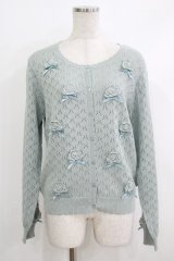 PINK HOUSE / モチーフ付き透かし編みカーディガン  ミント H-25-10-19-1043-LO-TO-NS-ZH