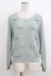 PINK HOUSE / モチーフ付き透かし編みカーディガン  ミント H-25-10-19-1043-LO-TO-NS-ZH