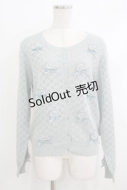 画像1: PINK HOUSE / モチーフ付き透かし編みカーディガン  ミント H-25-10-19-1043-LO-TO-NS-ZH